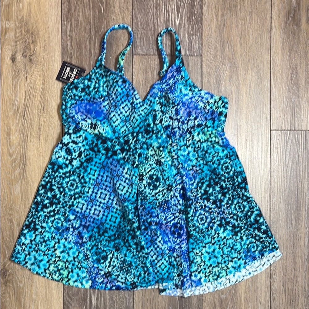 Swim Solutions Blue and Black Coverup with Adjustable Straps